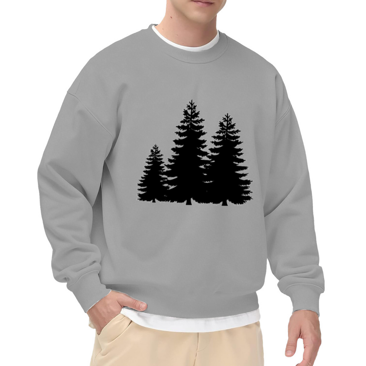 Evergreen Pine Trees Silhouette Crewneck Sweatshirt, Minimalist Forest Graphic Pullover, Nature Lover Gift