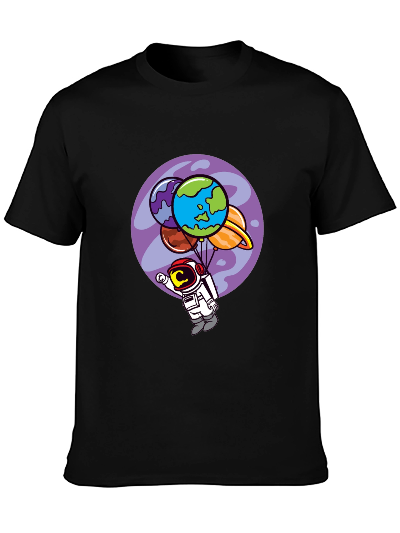 Astronaut Planet Balloon Graphic Tee - Black