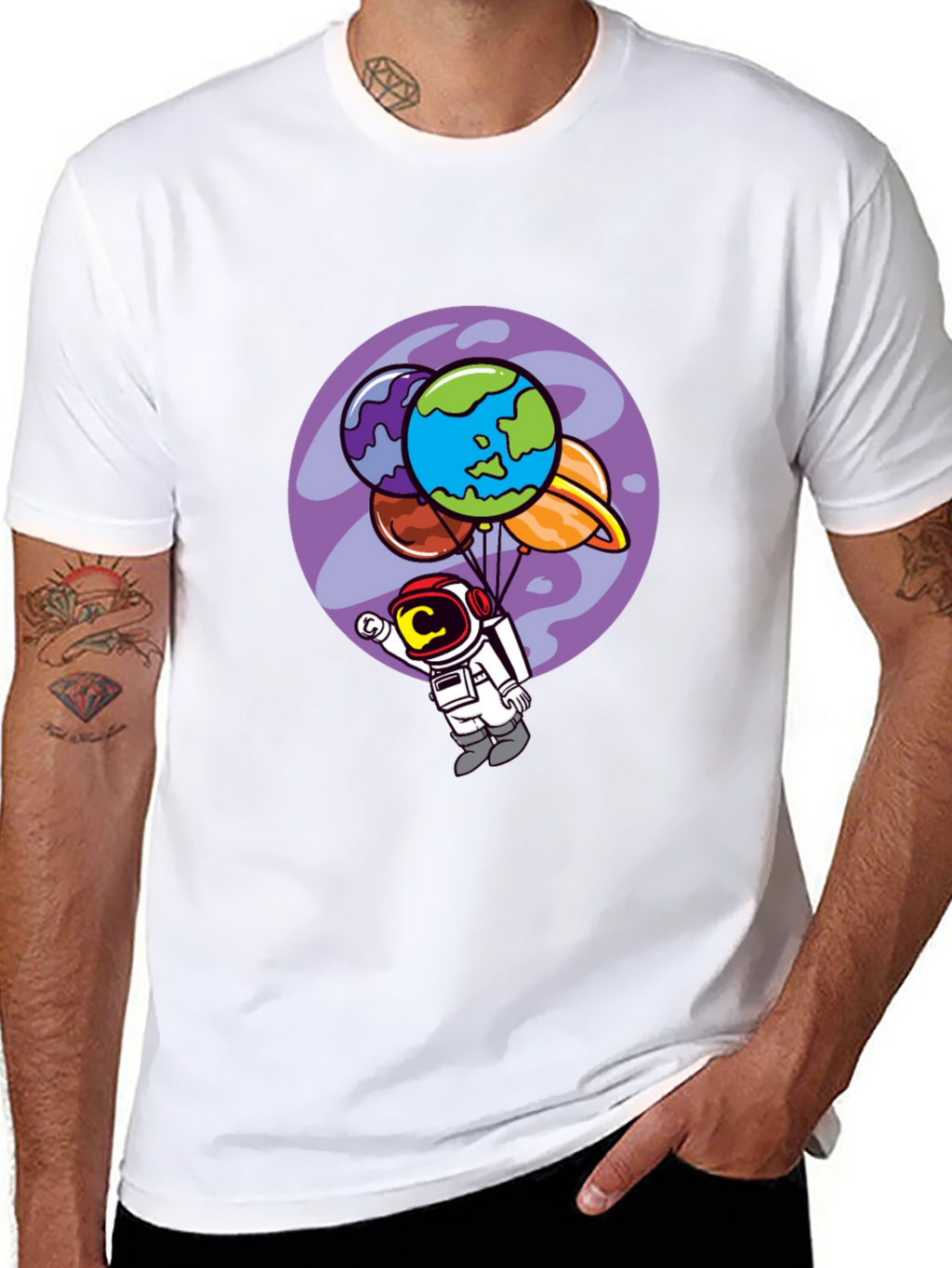 Astronaut Planet Balloon Graphic Tee - Black