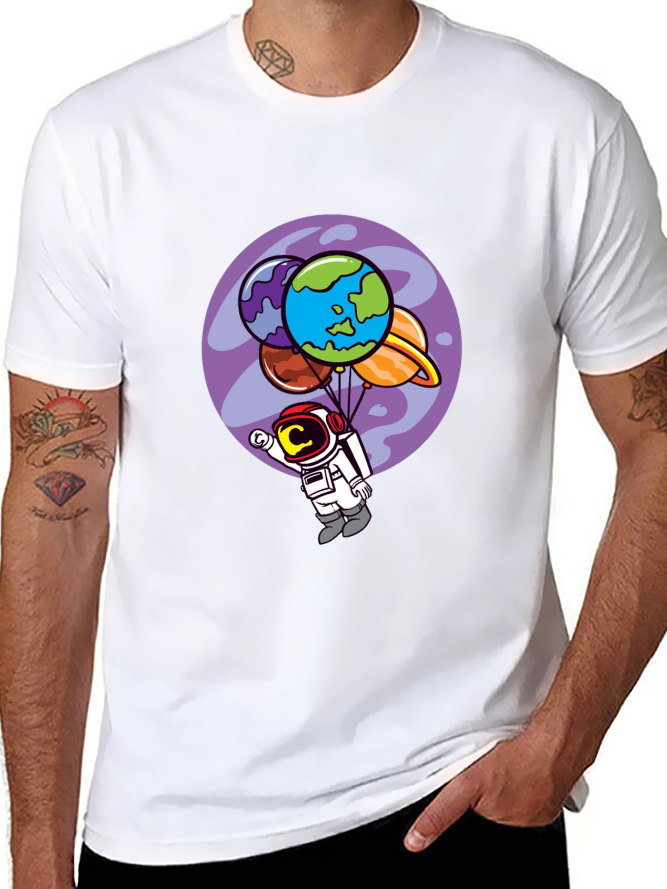 Astronaut Planet Balloon Graphic Tee - Black