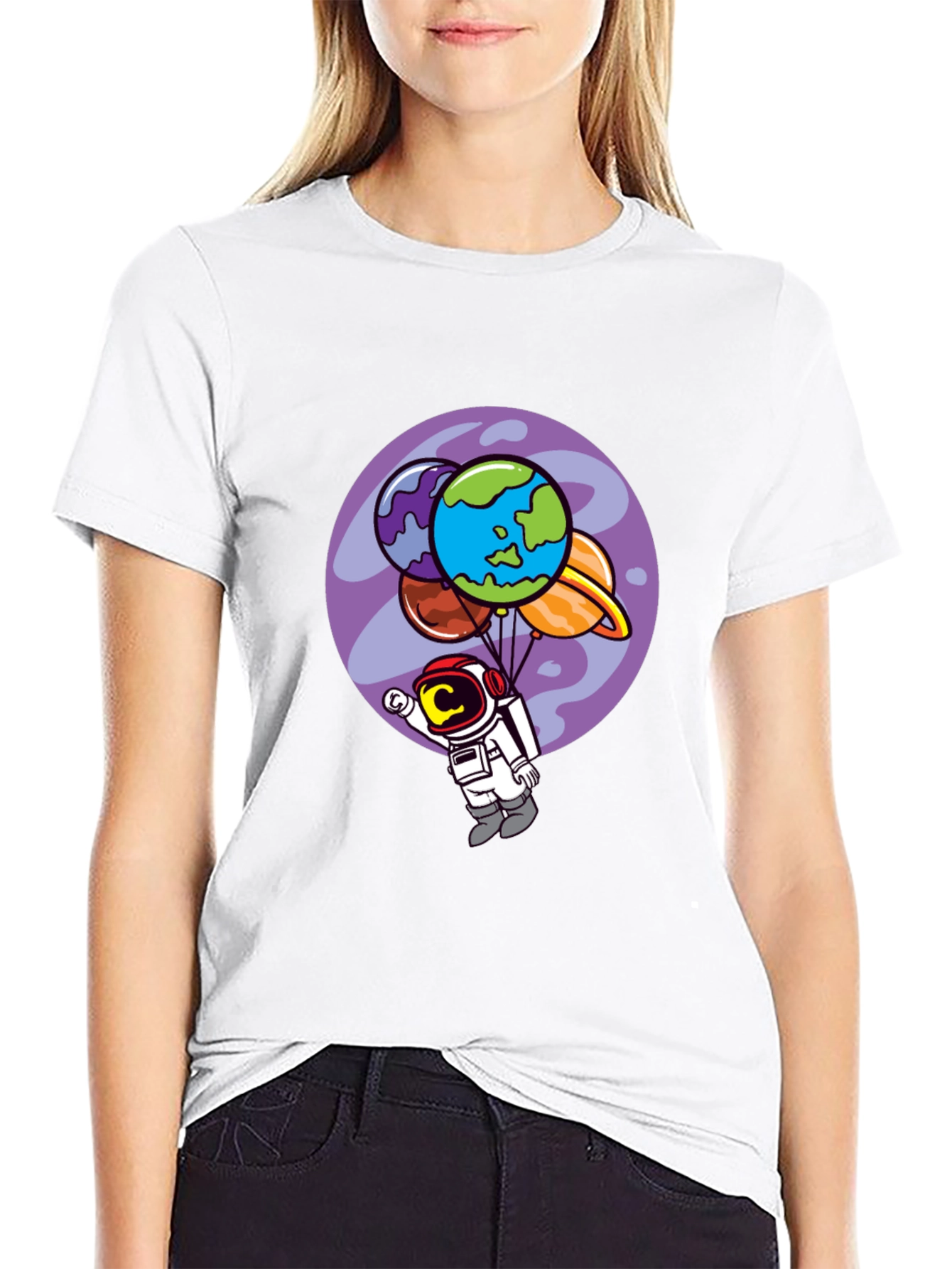Astronaut Planet Balloon Graphic Tee - Black