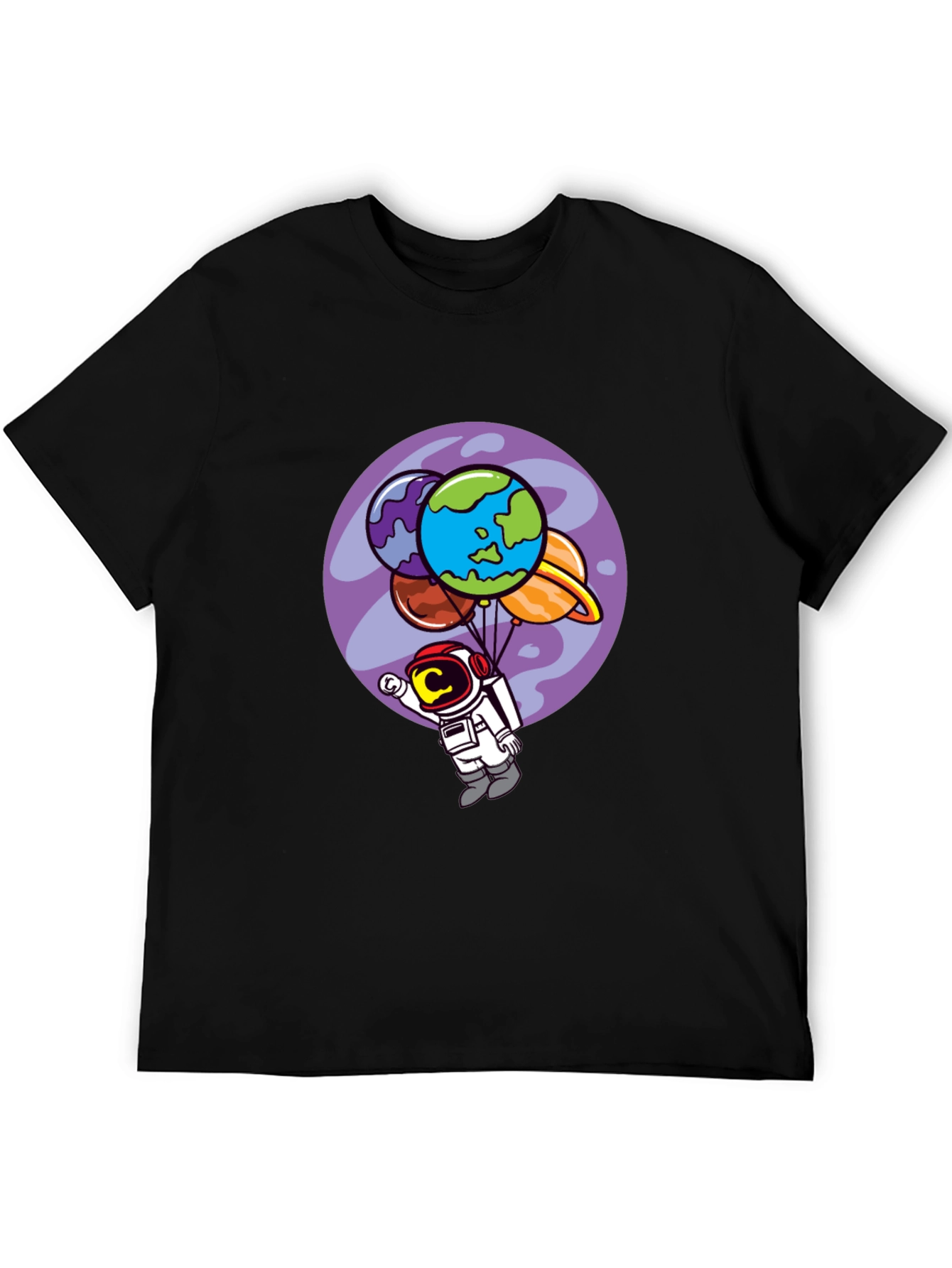 Astronaut Planet Balloon Graphic Tee - Black