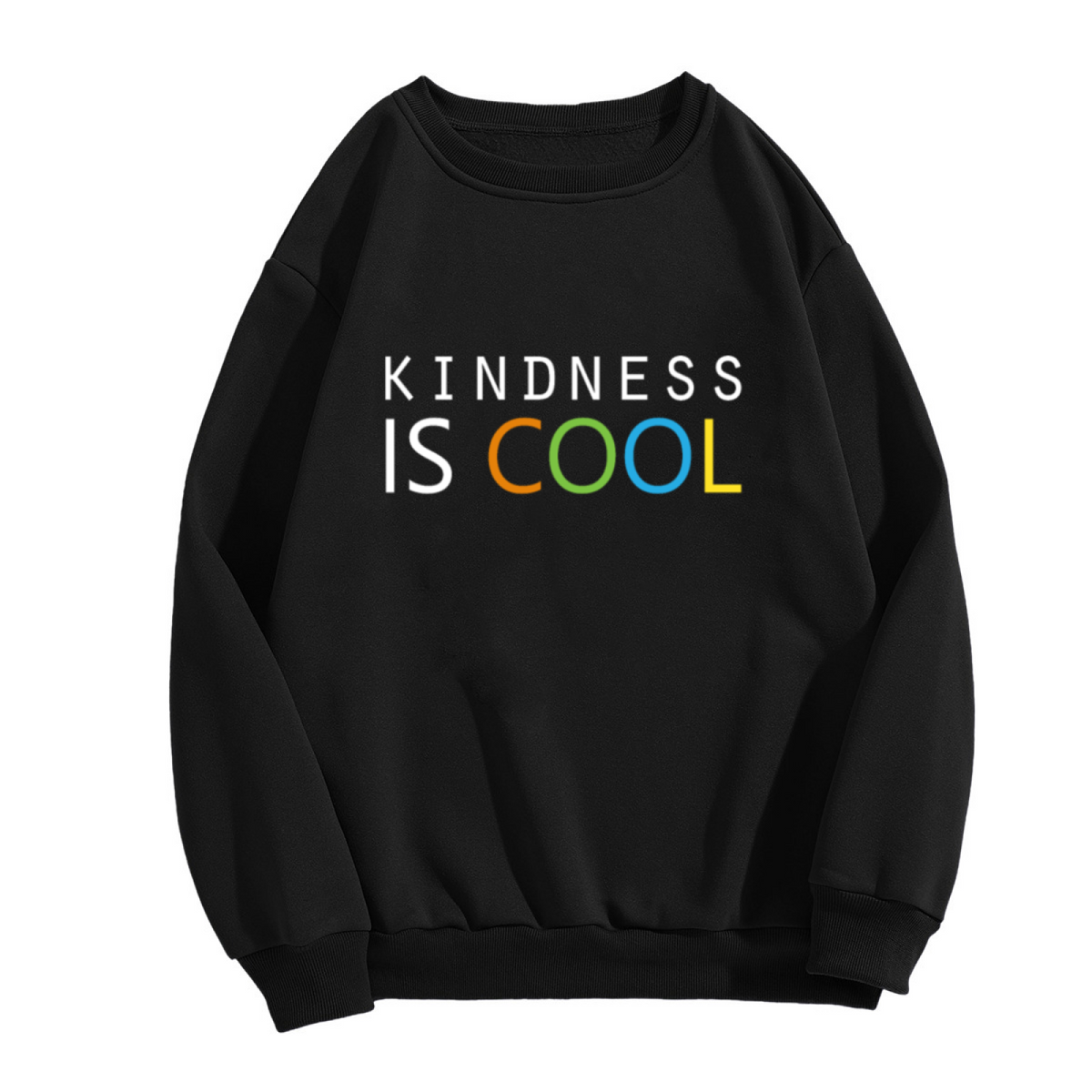 Kindness Is Cool Crewneck Sweatshirt | Positive Message Colorful Lettering Pullover, Minimalist Graphic Top, World Kindness Day Gift