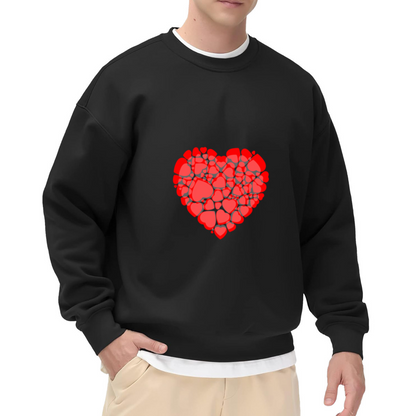 Heart Made Of Hearts Crewneck Sweatshirt | Romantic Red Heart Collage Pullover, Cute Love Pattern Graphic Top, Valentine's Day Gift