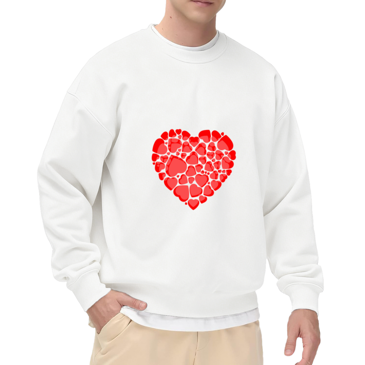 Heart Made Of Hearts Crewneck Sweatshirt | Romantic Red Heart Collage Pullover, Cute Love Pattern Graphic Top, Valentine's Day Gift
