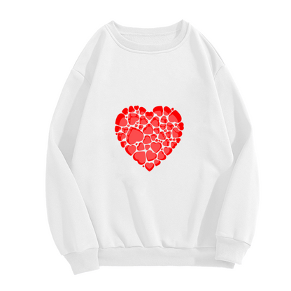 Heart Made Of Hearts Crewneck Sweatshirt | Romantic Red Heart Collage Pullover, Cute Love Pattern Graphic Top, Valentine's Day Gift