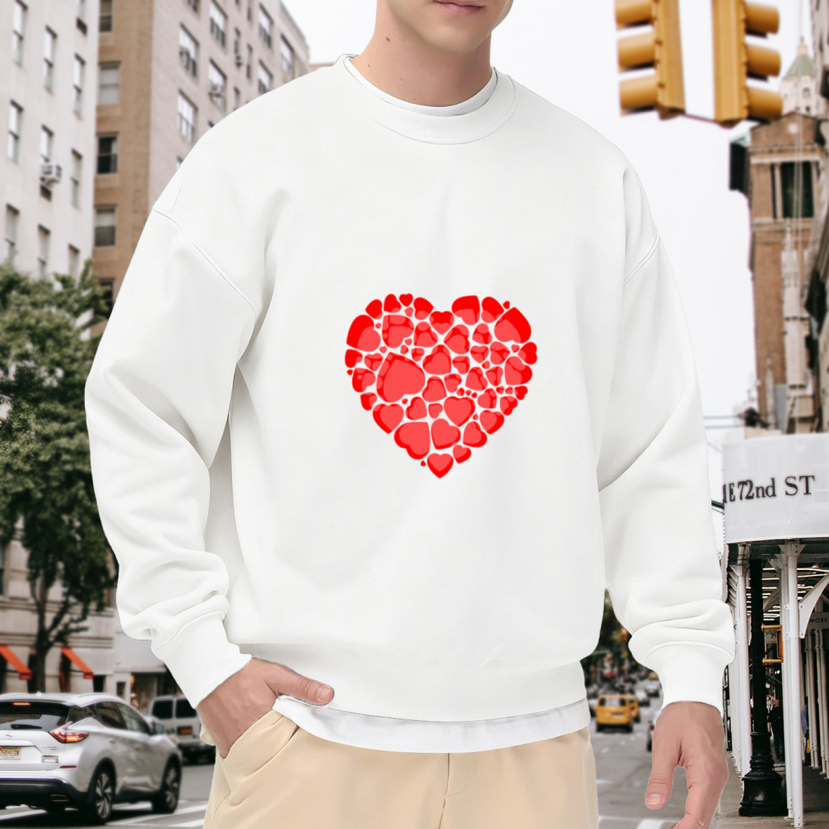 Heart Made Of Hearts Crewneck Sweatshirt | Romantic Red Heart Collage Pullover, Cute Love Pattern Graphic Top, Valentine's Day Gift