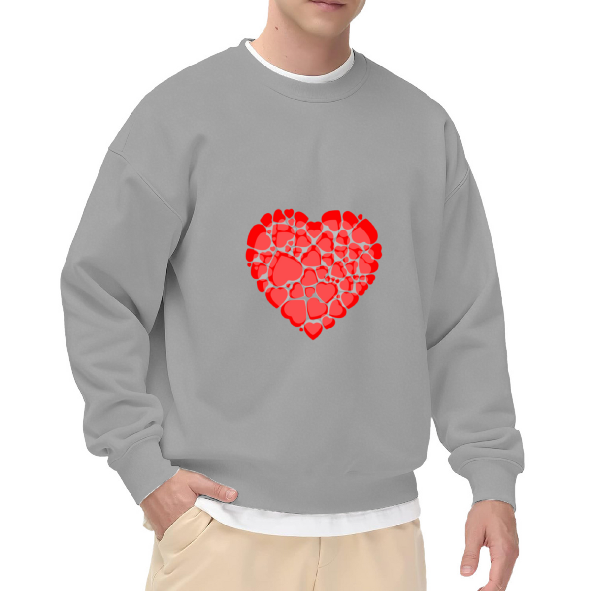 Heart Made Of Hearts Crewneck Sweatshirt | Romantic Red Heart Collage Pullover, Cute Love Pattern Graphic Top, Valentine's Day Gift