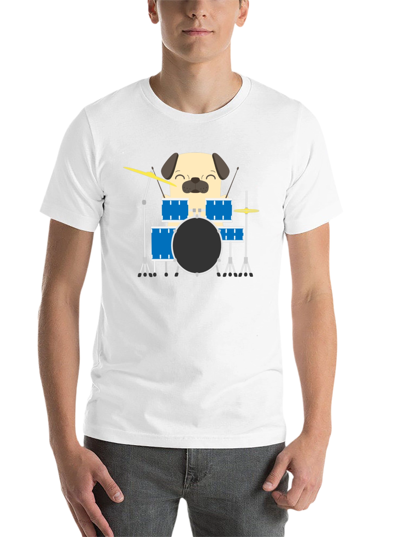 Pug Drummer T-Shirt - Funny Dog Music Tee