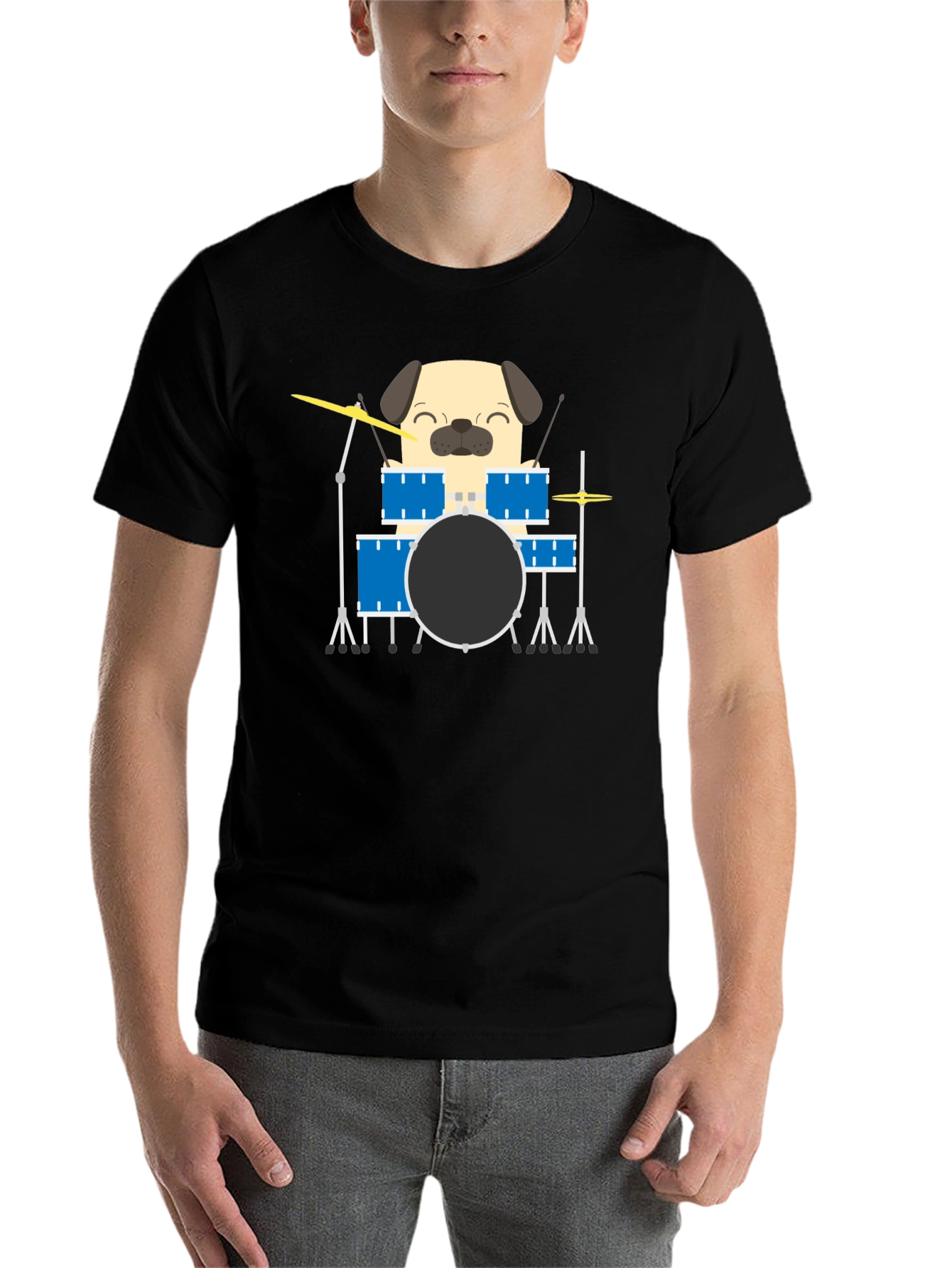 Pug Drummer T-Shirt - Funny Dog Music Tee