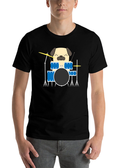 Pug Drummer T-Shirt - Funny Dog Music Tee