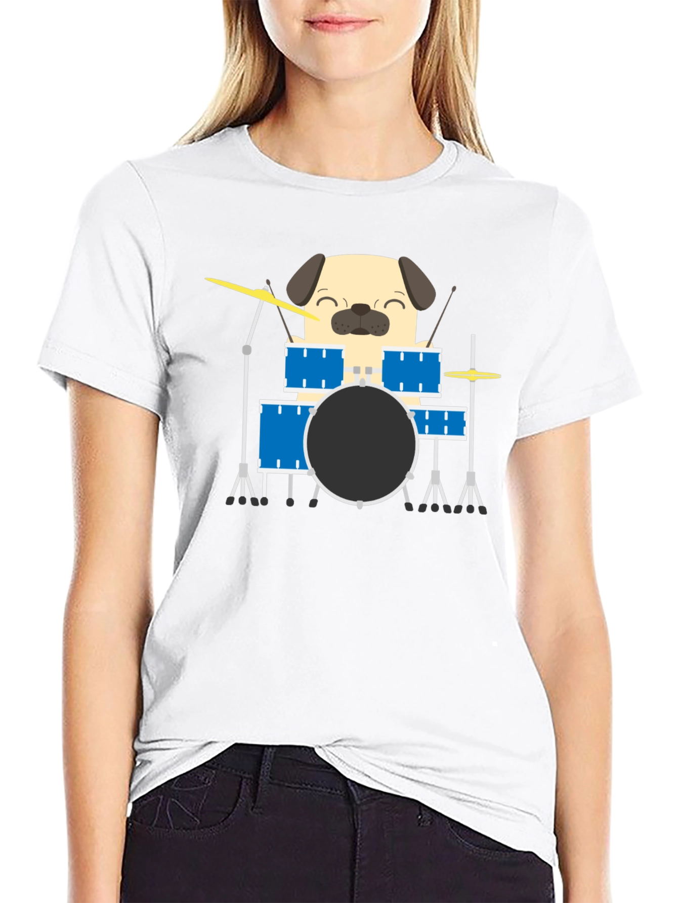 Pug Drummer T-Shirt - Funny Dog Music Tee