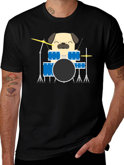 Pug Drummer T-Shirt - Funny Dog Music Tee