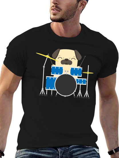 Pug Drummer T-Shirt - Funny Dog Music Tee