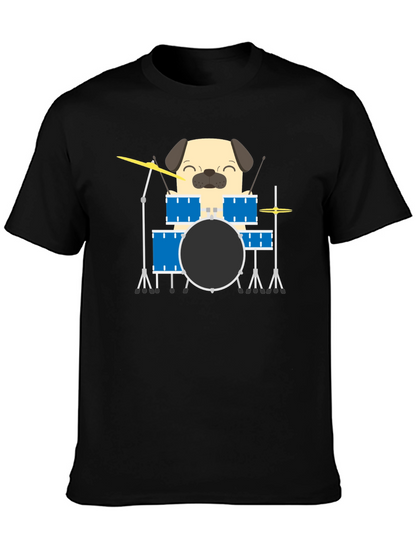 Pug Drummer T-Shirt - Funny Dog Music Tee