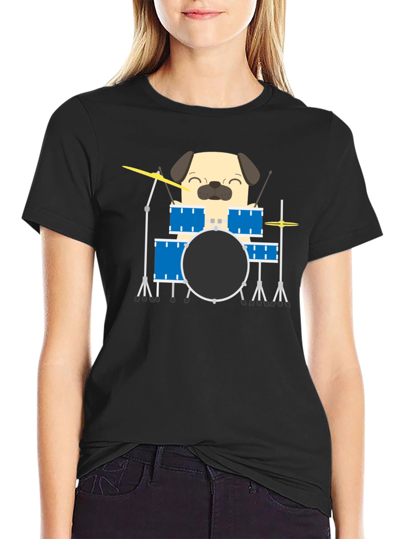 Pug Drummer T-Shirt - Funny Dog Music Tee