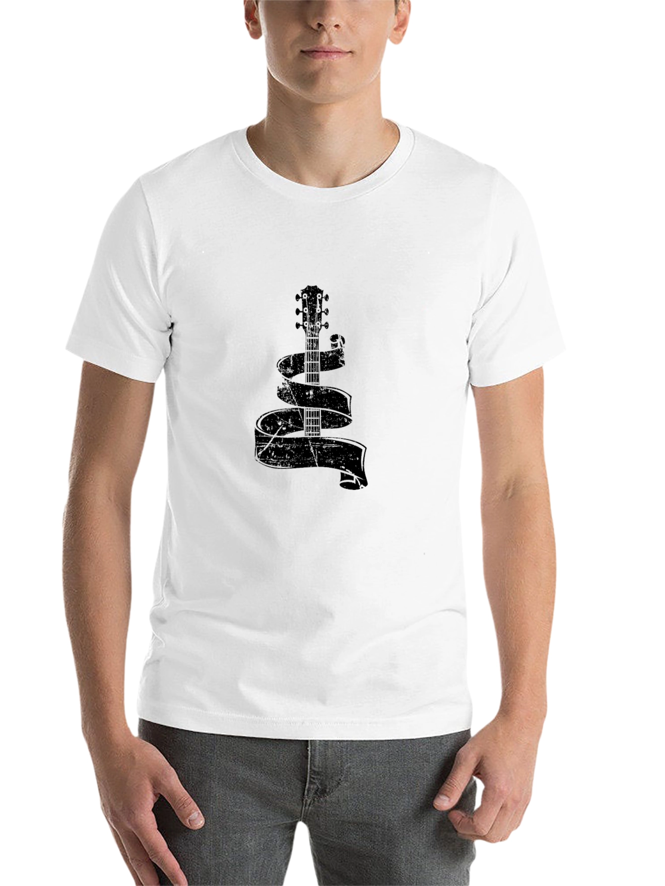 Guitar Ribbon Graphic T-Shirt - Casual Comfort