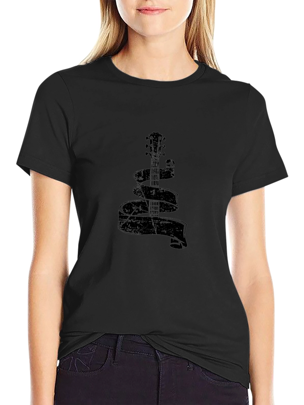 Guitar Ribbon Graphic T-Shirt - Casual Comfort