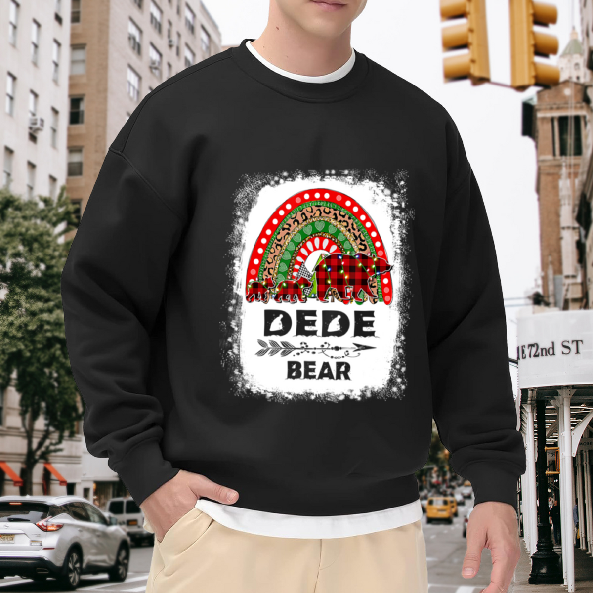 Dede Bear Family Rainbow Crewneck Sweatshirt, Plaid Bear Boho Pullover, Family Gift