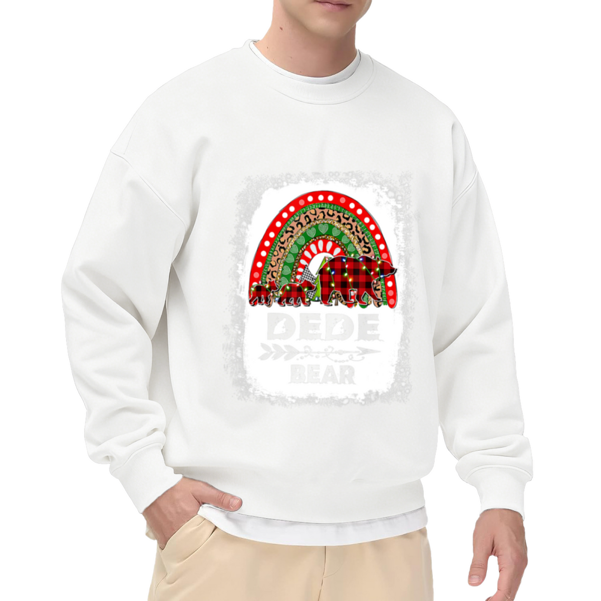 Dede Bear Family Rainbow Crewneck Sweatshirt, Plaid Bear Boho Pullover, Family Gift