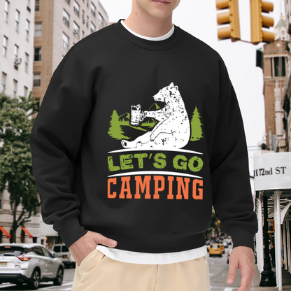 Let's Go Camping Crewneck Sweatshirt - Cute Camping Bear Graphic Pullover, Outdoor Adventure Gift, Glamping Top