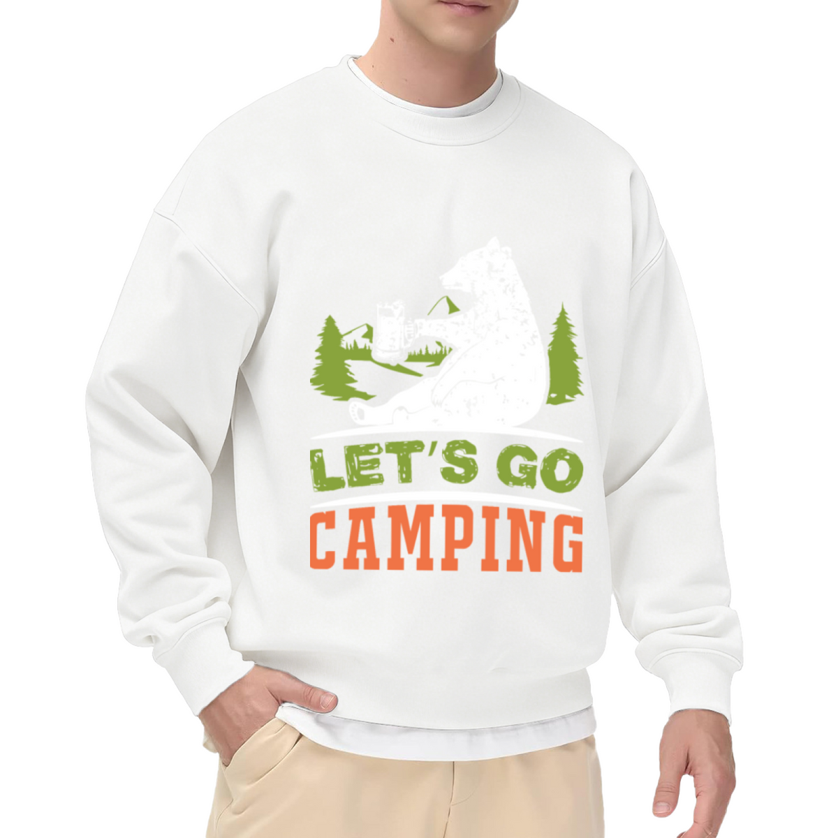 Let's Go Camping Crewneck Sweatshirt - Cute Camping Bear Graphic Pullover, Outdoor Adventure Gift, Glamping Top