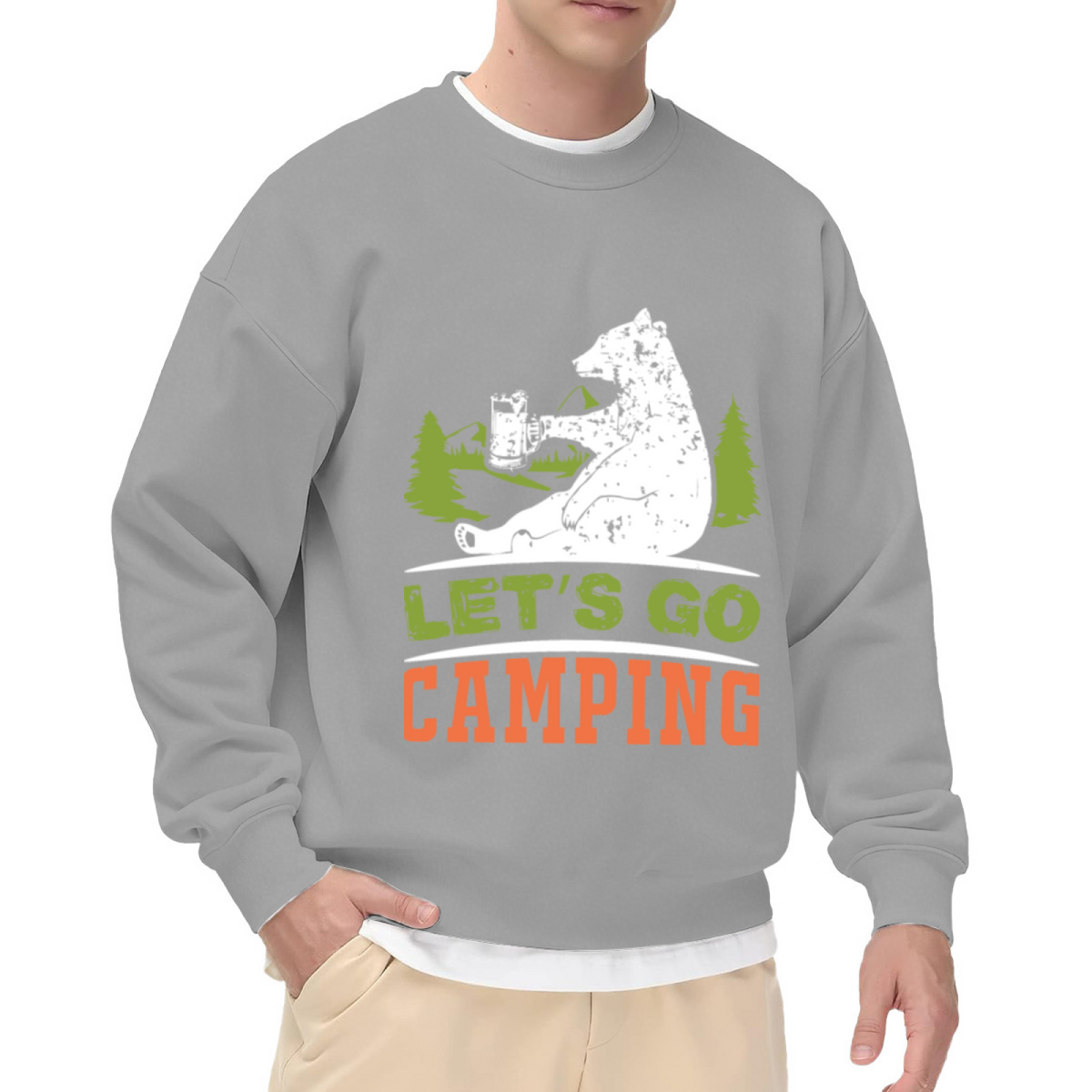 Let's Go Camping Crewneck Sweatshirt - Cute Camping Bear Graphic Pullover, Outdoor Adventure Gift, Glamping Top