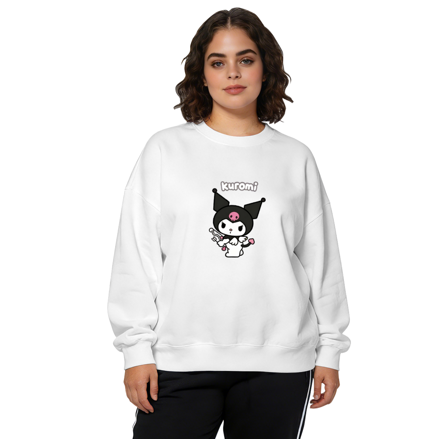 Playful Kuromi Magic Wand Print Casual Crewneck Sweatshirt