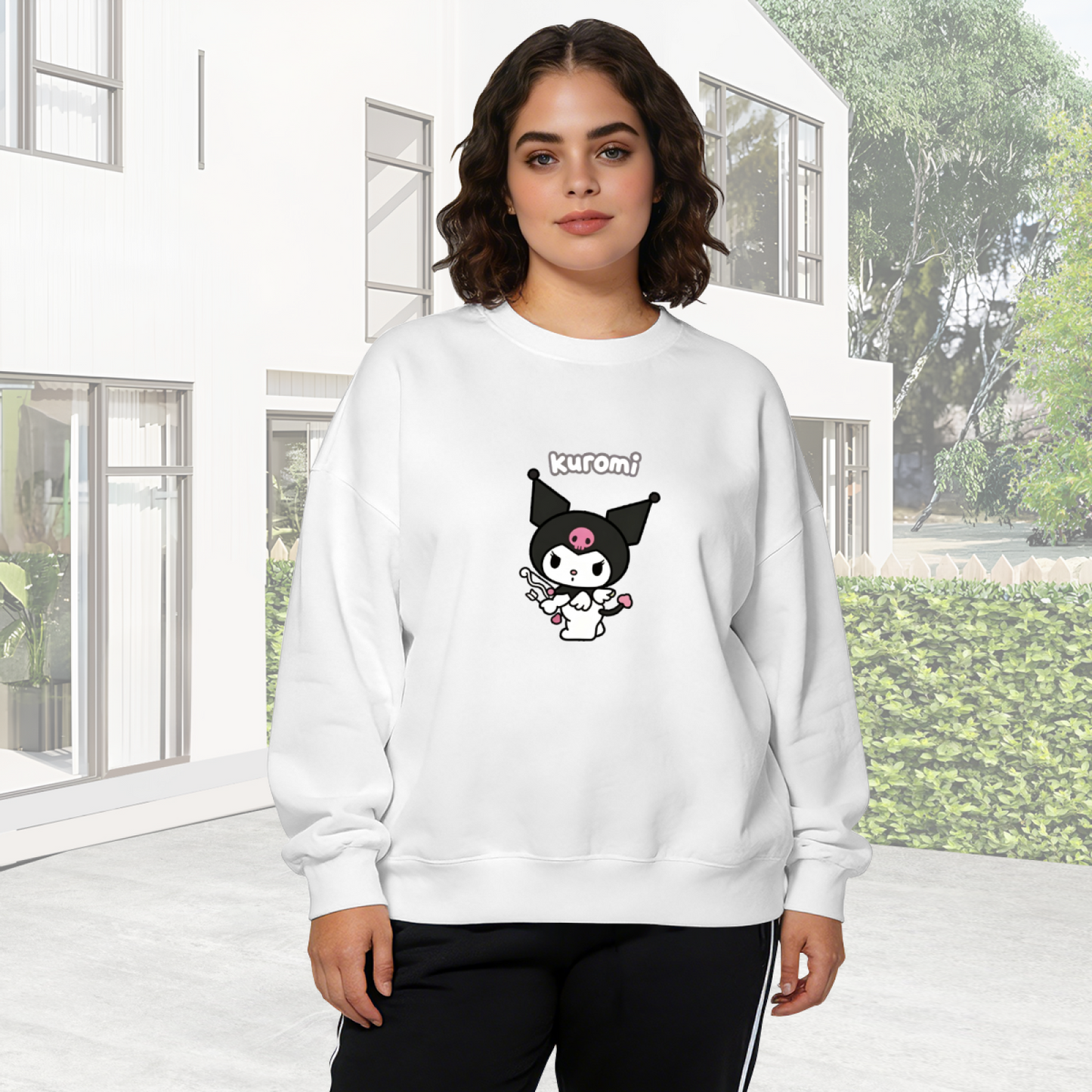 Playful Kuromi Magic Wand Print Casual Crewneck Sweatshirt