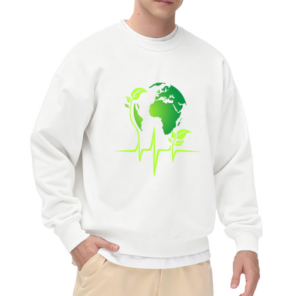 Earth Heartbeat Eco Globe Sprout Crewneck Sweatshirt | Green Environmental Pulse Graphic Pullover, Earth Day Gift