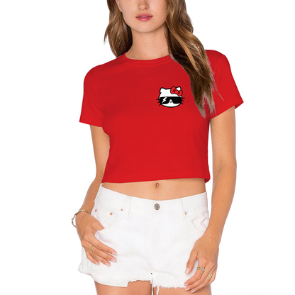 Cool Sunglasses Hello Kitty Small Chest Print Red Cropped Tee