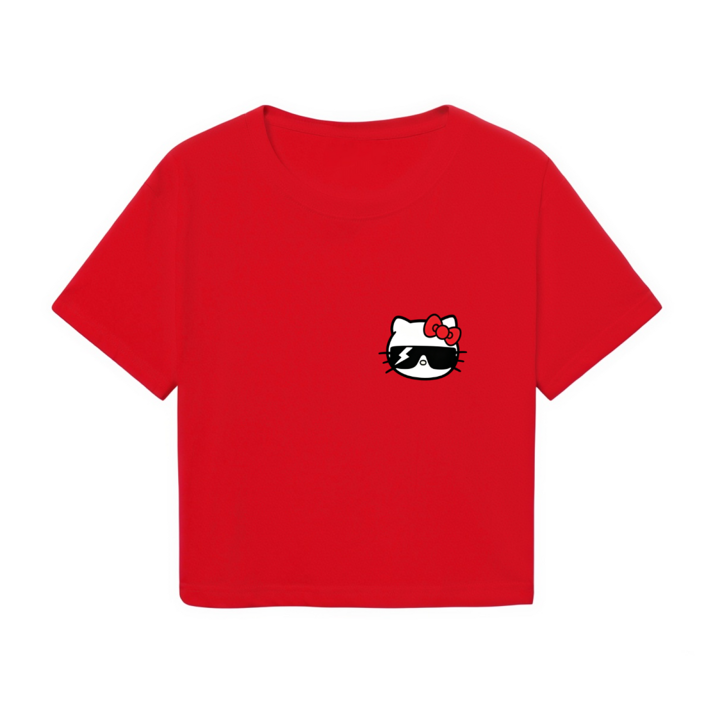 Cool Sunglasses Hello Kitty Small Chest Print Red Cropped Tee