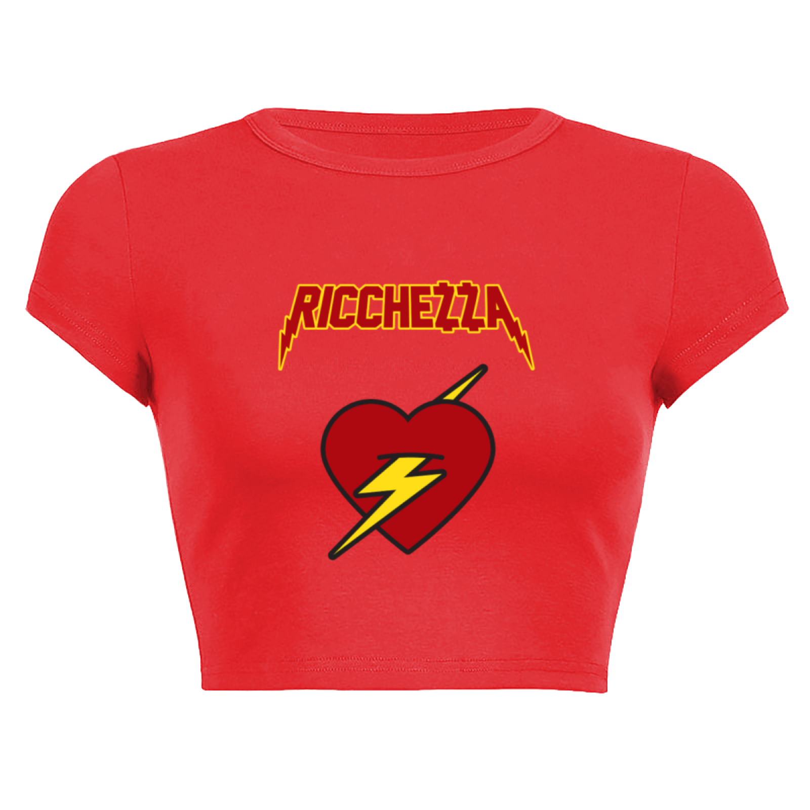 Ricchezza Lightning Heart Rock Style Red Crop T-Shirt ¨C Edgy Retro Graphic