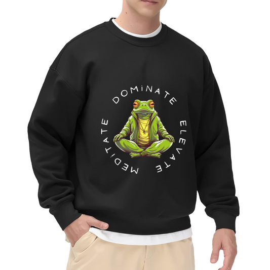 Dominate Elevate Meditate Frog Crewneck Sweatshirt - Funny Yoga Frog Pullover, Meditation Humor Gift, Chill Zen Top