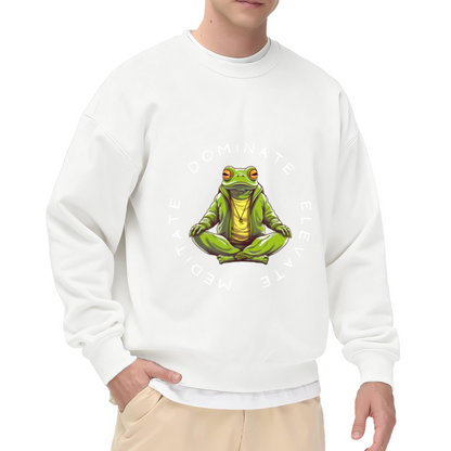Dominate Elevate Meditate Frog Crewneck Sweatshirt - Funny Yoga Frog Pullover, Meditation Humor Gift, Chill Zen Top