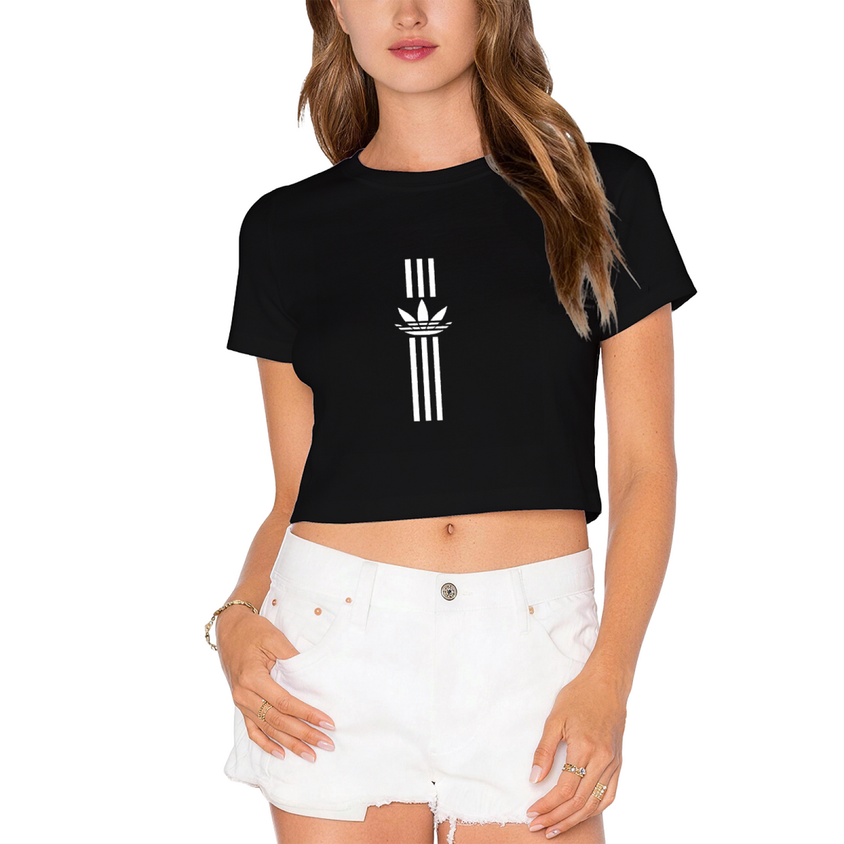 Vertical Trefoil Sporty Hot Pink Crop Tee