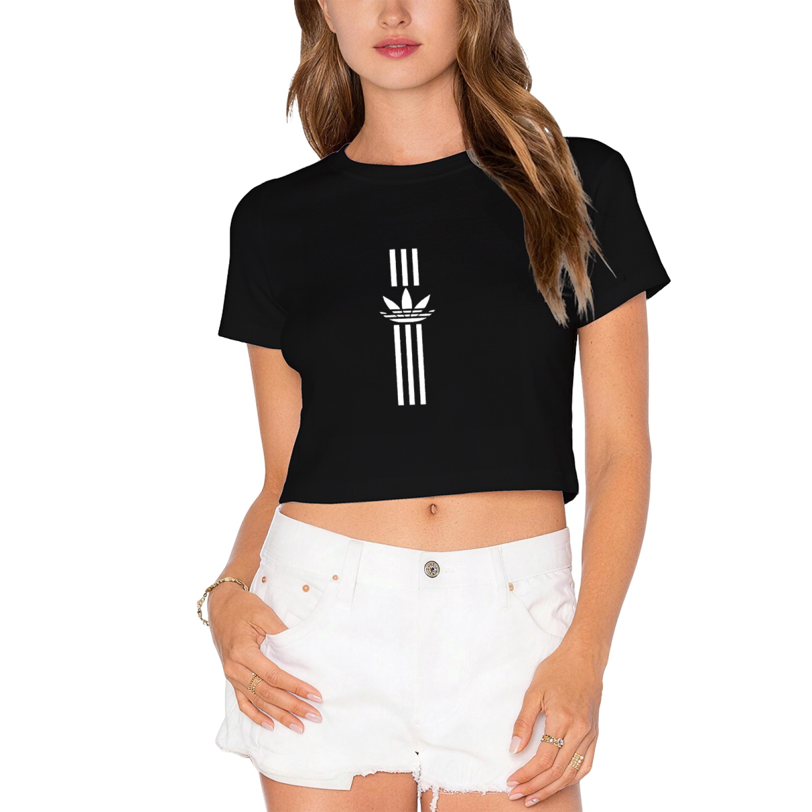 Vertical Trefoil Sporty Hot Pink Crop Tee