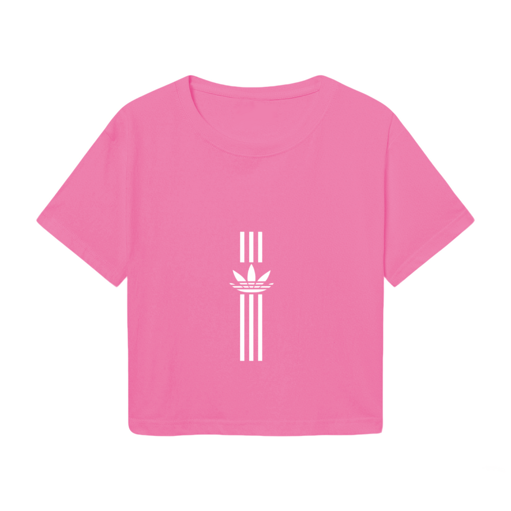 Vertical Trefoil Sporty Hot Pink Crop Tee