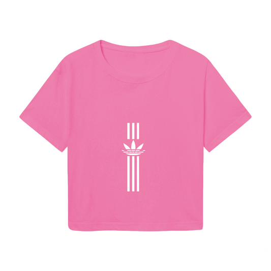 Vertical Trefoil Sporty Hot Pink Crop Tee