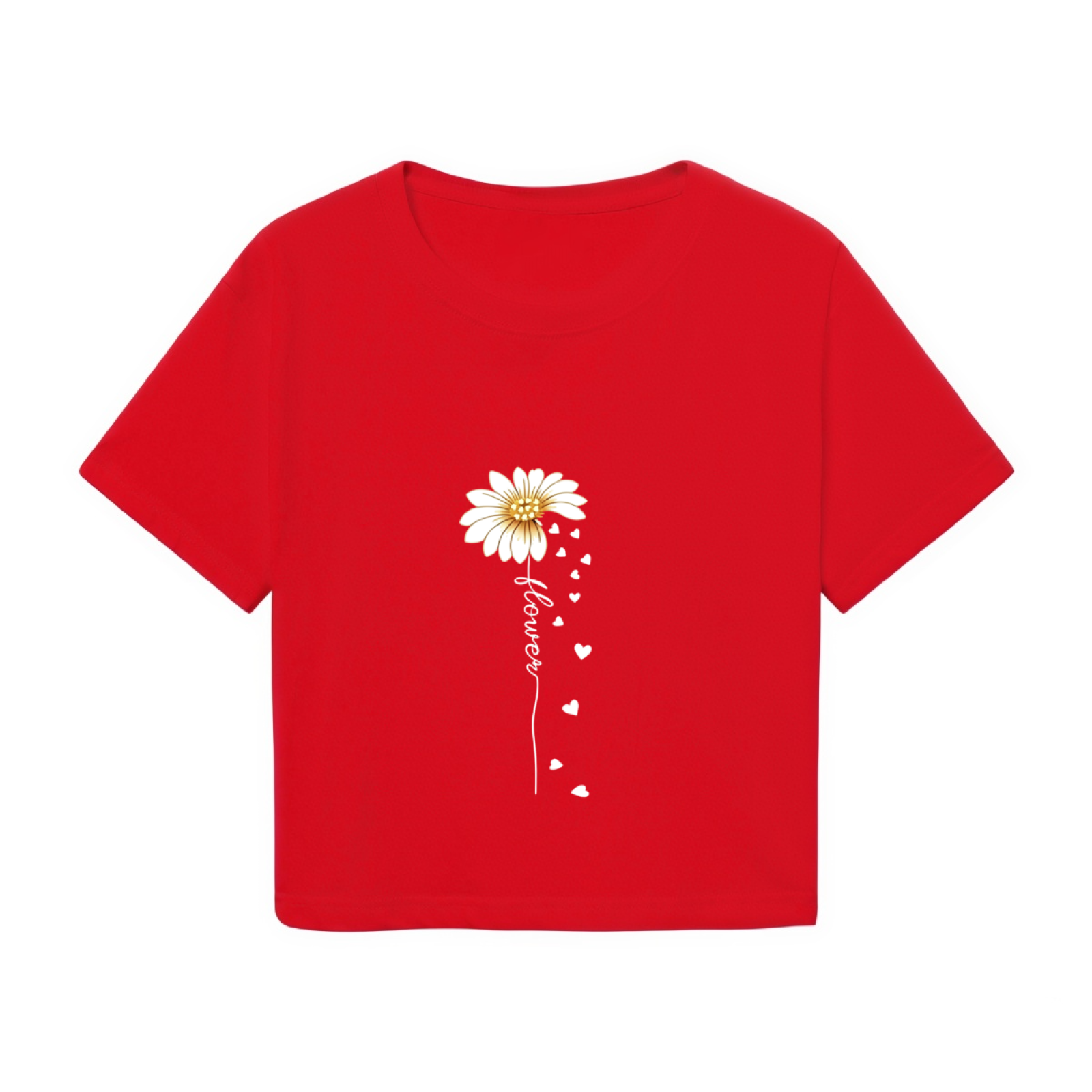 Sweet Daisy Falling Hearts Romantic Red Crop Top