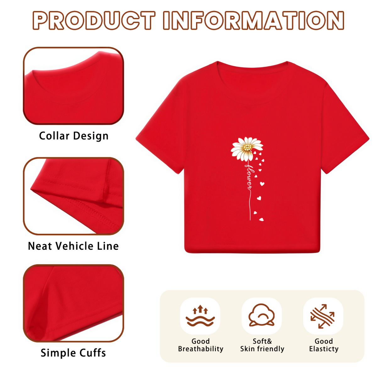 Sweet Daisy Falling Hearts Romantic Red Crop Top