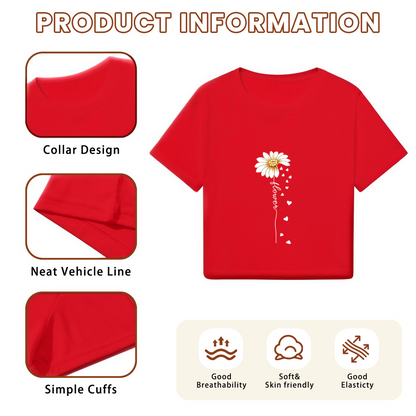 Sweet Daisy Falling Hearts Romantic Red Crop Top