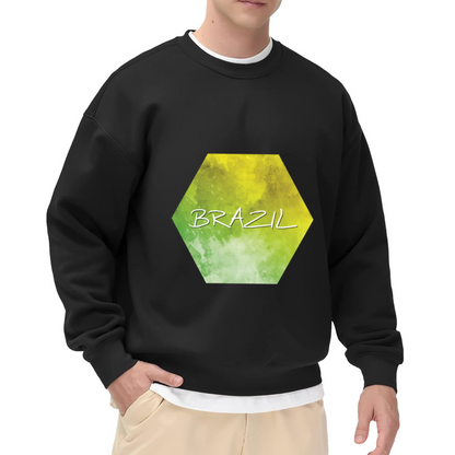 Brazil Hexagon Watercolor Graphic Crewneck Sweatshirt, Brazilian Pride Travel Souvenir Pullover, Soccer Fan Casual Everyday Wear