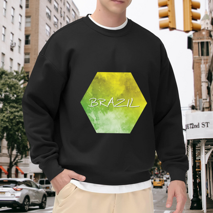 Brazil Hexagon Watercolor Graphic Crewneck Sweatshirt, Brazilian Pride Travel Souvenir Pullover, Soccer Fan Casual Everyday Wear