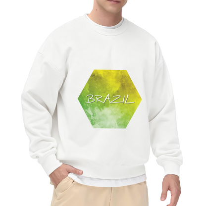 Brazil Hexagon Watercolor Graphic Crewneck Sweatshirt, Brazilian Pride Travel Souvenir Pullover, Soccer Fan Casual Everyday Wear
