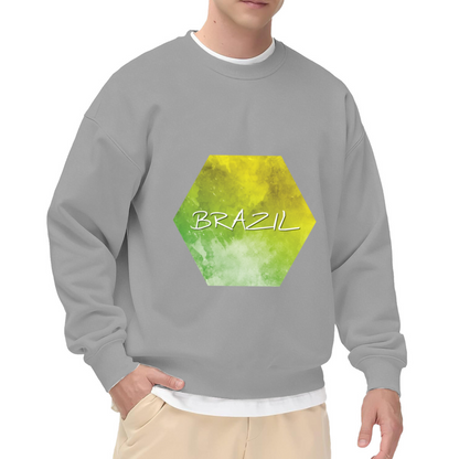 Brazil Hexagon Watercolor Graphic Crewneck Sweatshirt, Brazilian Pride Travel Souvenir Pullover, Soccer Fan Casual Everyday Wear