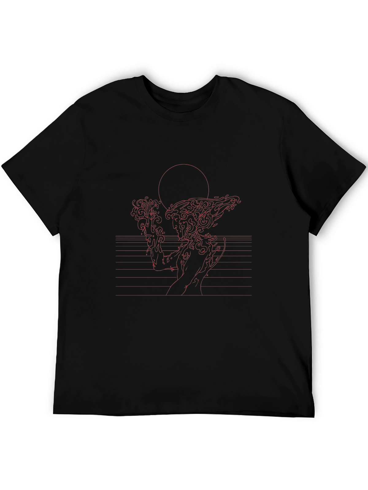Red Line Art Black T-Shirt