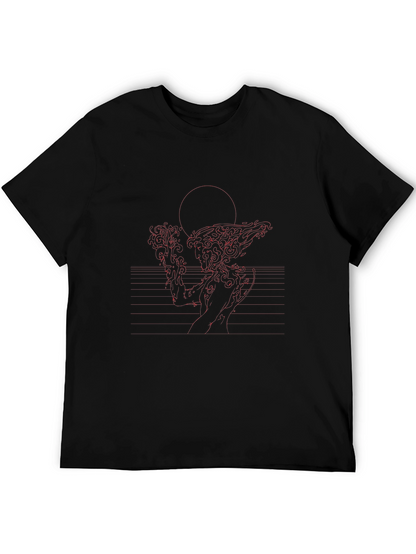 Red Line Art Black T-Shirt