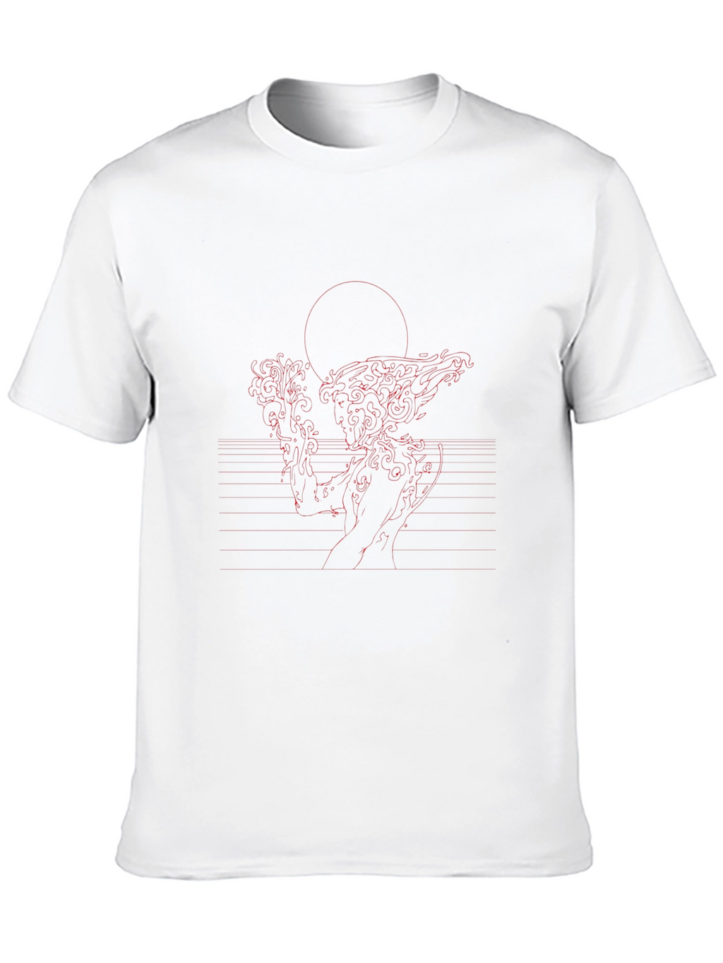 Red Line Art Black T-Shirt