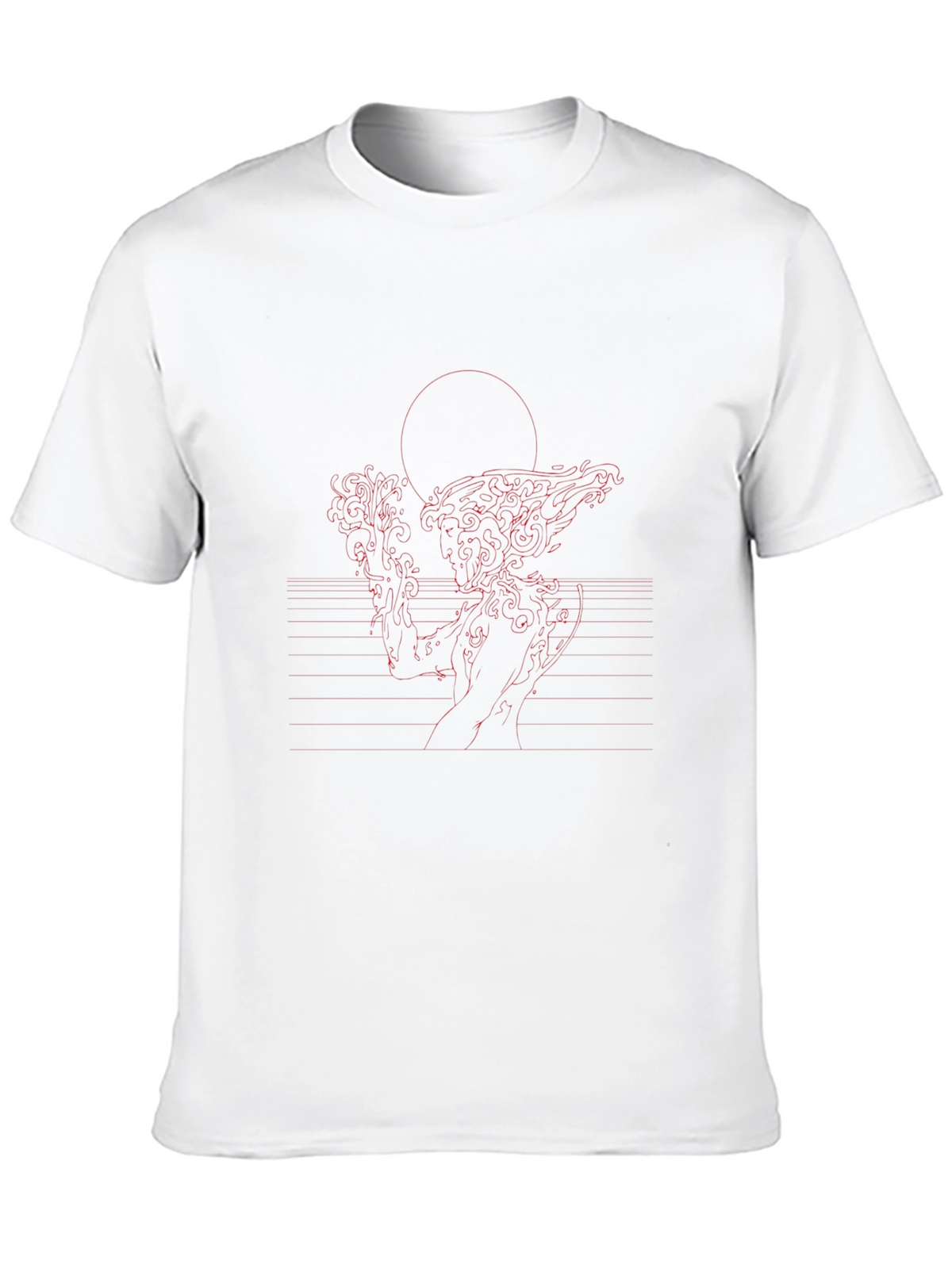 Red Line Art Black T-Shirt